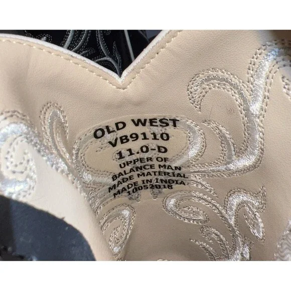 OLD WEST KIDS SQUARE TOE BLACK METALLIC SILVER BOOTS SIZE 11 - Picture 5 of 14